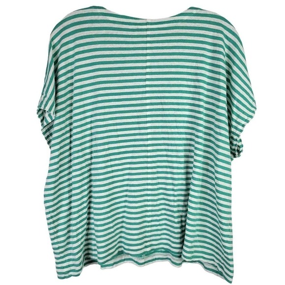 J Jill Women's Tee T-Shirt Green Stripe Short Sleeve Size XL Linen Relaxed - Picture 3 of 9